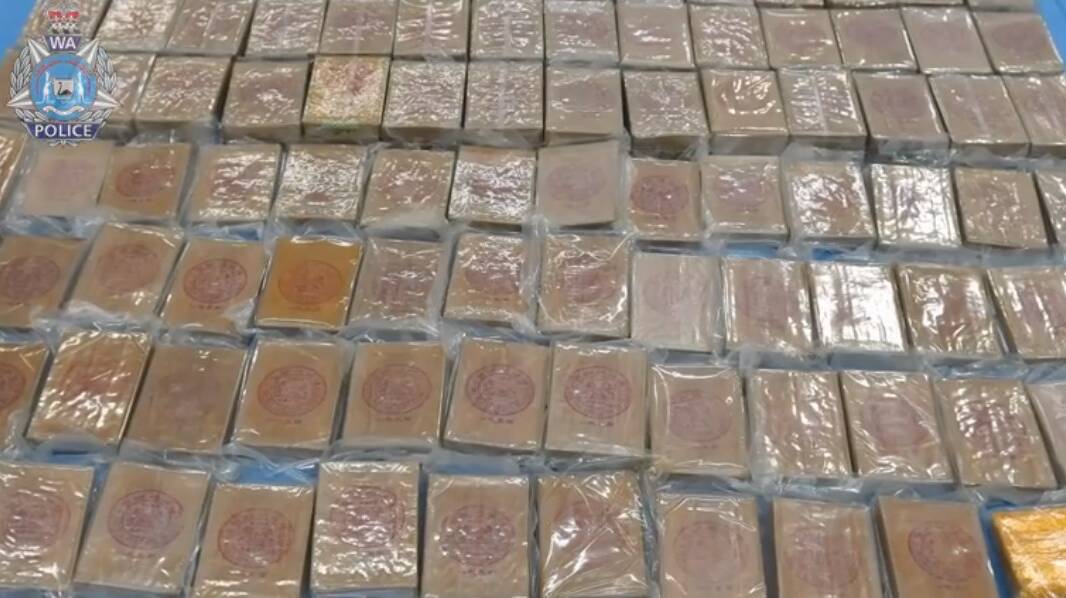 132 blocks of suspected narcotics were seized, which were later confirmed to be heroin. Photo: WA Police.