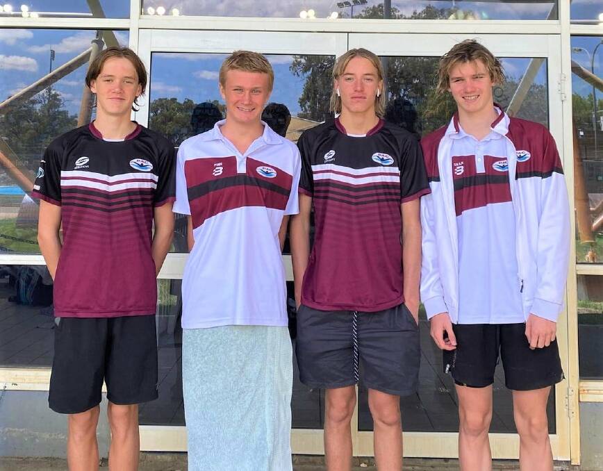 CHAMPIONS: Ben Spagnolo, Finlay Hayes, Lexcen King and Sean Alcorn achieved a national qualifying time in the 450 medley relay. Photo: Peel Aquatic Club.