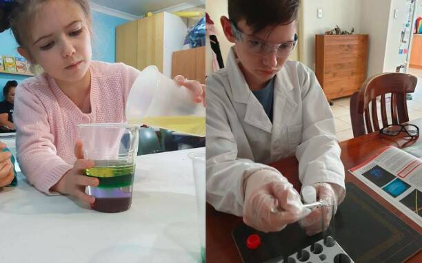 Sophie and David take part in a range of different activities throughout their homeschooling terms, including scientific experiments. Pictures supplied.