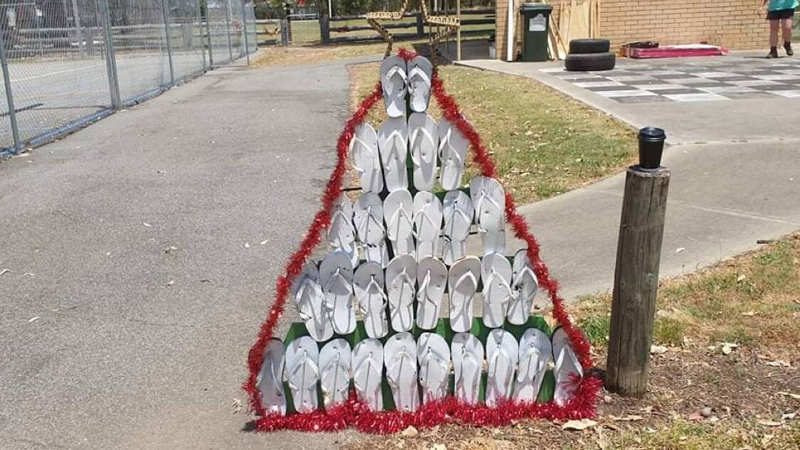 A Christmas tree made entirely out of thongs. Photo: Supplied.