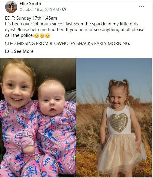 A MOTHER'S PLEA: Ellie Smith posts to Facebook to ask for the public to keep their eyes open. Photo: Ellie Smith Facebook.
