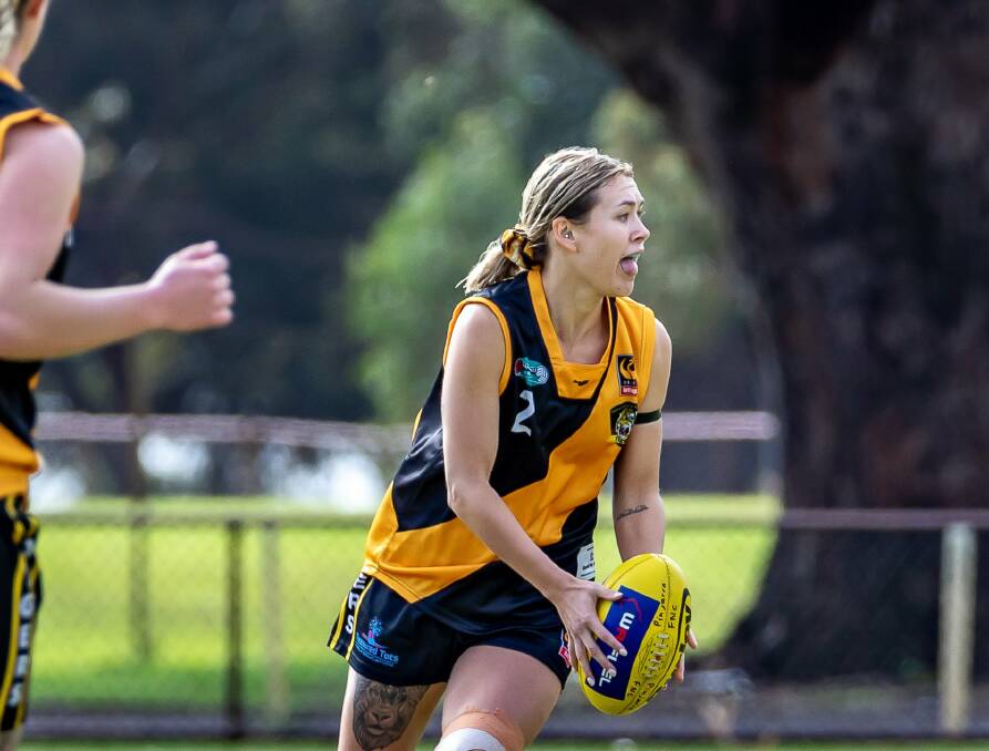 MILESTONE: Brittany Fabry has reached 50 games with the PFNLW's Pinjarra Tigers. Picture: Shazza J Photography.