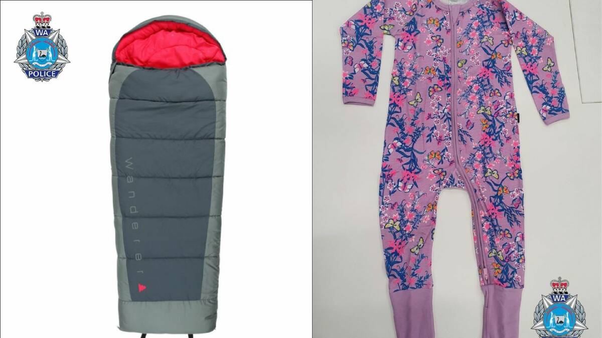 Police media release images of Cleo's sleeping bag and the pyjamas she was last seen wearing. Photo: WA Police