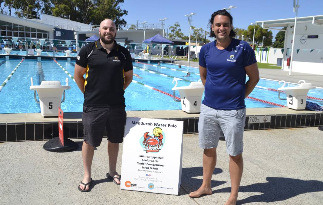 Join the new team: Mandurah Water Polo president Sam Broadbent and coach Marko Draksimovic. Picture: Pip Waller.