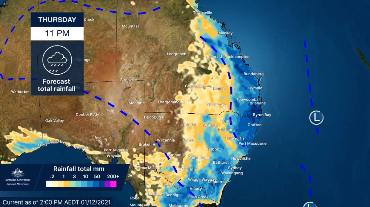 Rain is forecast to ease of in NSW and Queesland on Thursday before returning on Friday. Meanwhile, Victoria and Tasmania are forecast for rain from Thursday onwards. 