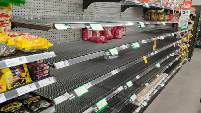 EMPTY SHELVES: A common scene across many supermarkets in Western Australia, empty shelves are leaving families stressed about whether they'll be able to purchase essentials. Photo: Sophia Holl.
