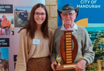 COMMUNITY: Megan Humble enjoys being involved in the Mandurah community. Pictured here with the Peel Volunteer of the Year Awards winner. Photo: Supplied.
