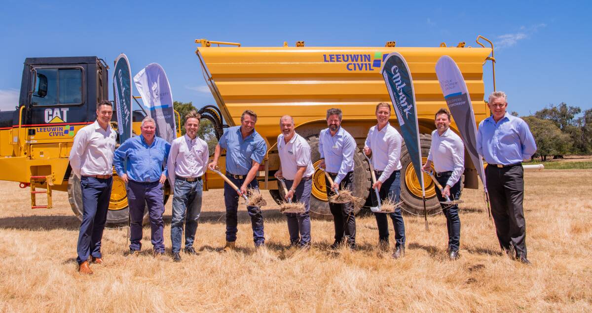 Tony Nottle (CEO, City of Busselton); David Evans (Chief Operating Officer, Leeuwin Civil); Sheldon Day (Manager, Strategic Planning & Development, Yolk Property Group); Mark Wypynaszko (Director, Leeuwin Civil); Mayor Grant Henley (City of Busselton); Deputy Mayor Paul Carter (City of Busselton: Tao Bourton (CEO, Yolk Property Group); John Byrne (Chief Investment Officer Banner Asset Management) and Richard Martin (Principal, Buildings Operations Leader Stantec). Picture is supplied. 