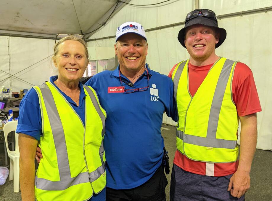 Ironman in Australia inductee Tony Best volunteering with his wife Val Best and son Cameron Best. Picture is supplied. 