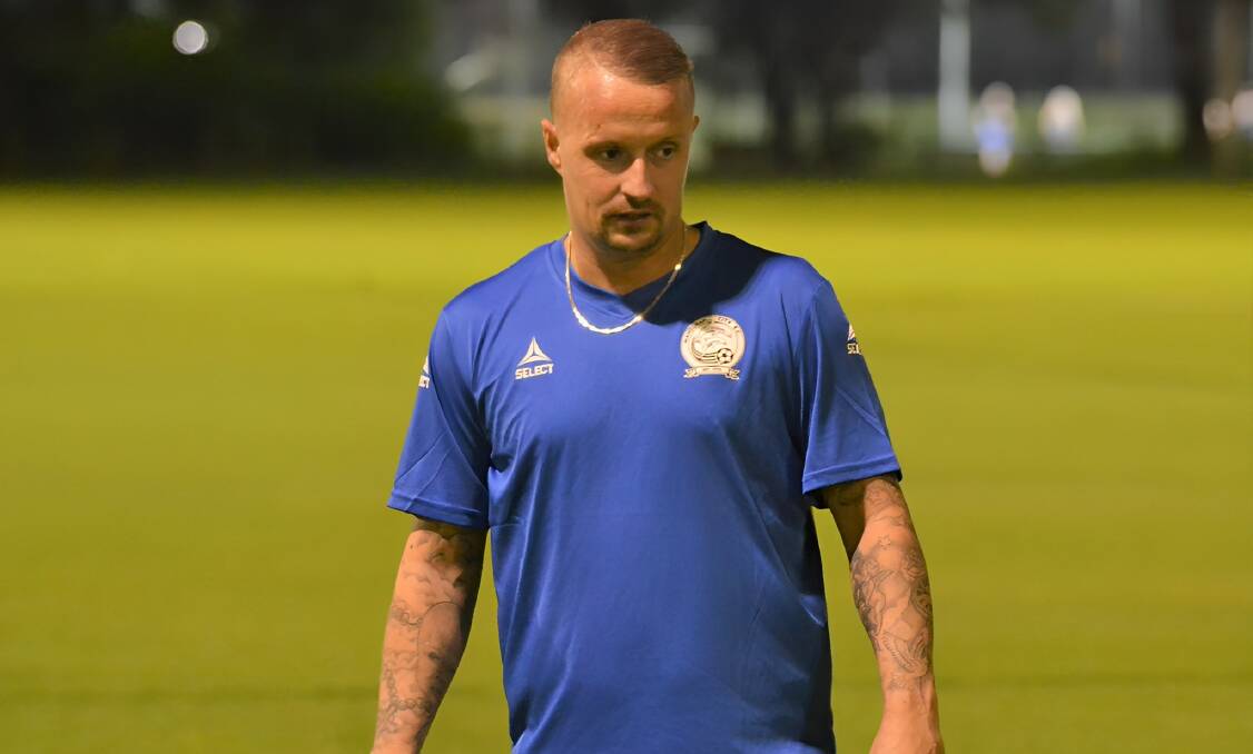 Mandurah City marquee recruit Leigh Griffiths joins in with training on Thursday night a little more than 24 hours after arriving in the country. Picture by Stuart Horton.