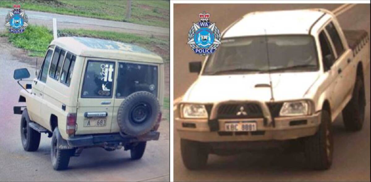The group was travelling in a beige Toyota Landcruiser, registration A683, and a white Mitsubishi Triton with the registration KBC8881. Pictures supplied WA Police