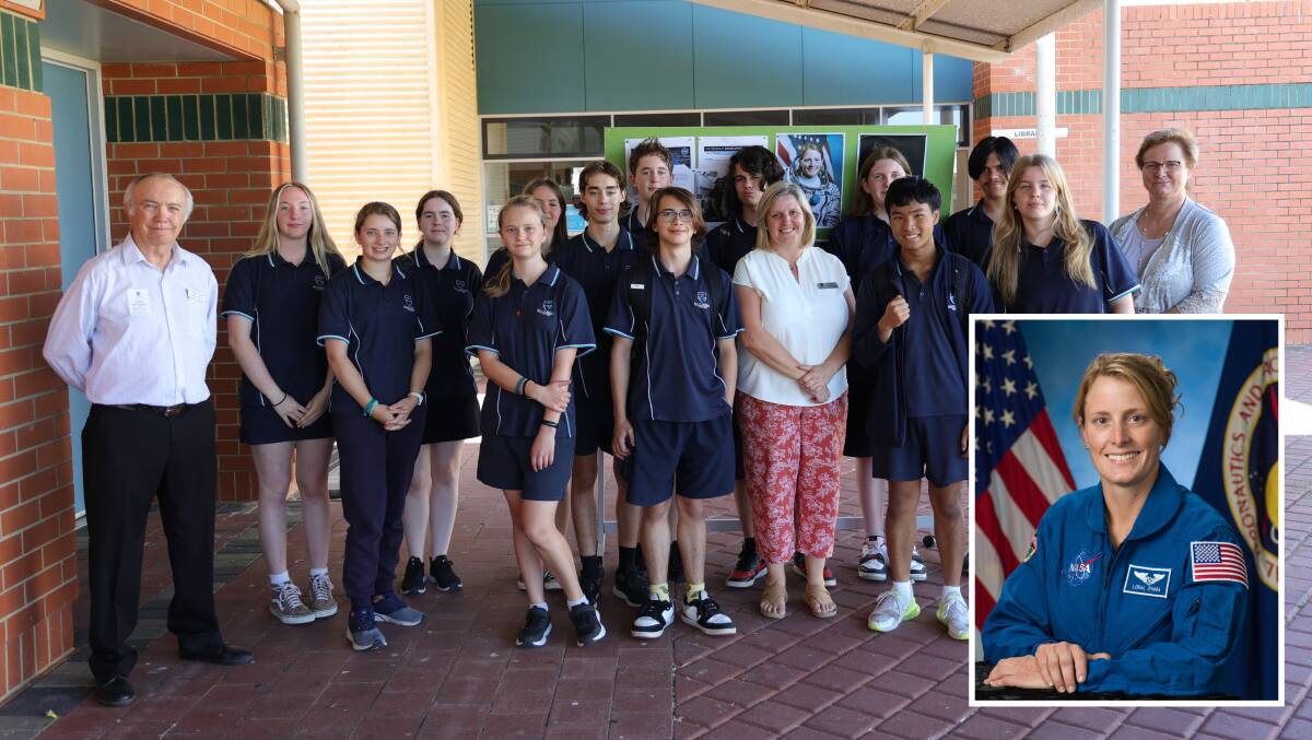 Halls Head College students and teachers had the chance to contact International Space Station crew member, astronaut Loral O'Hara (inset image). Picture supplied.