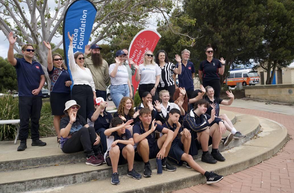 Members of Murdoch University's Harry Butler Institute and the Alcoa Foundation, joined Dr Alan Cottingham and students from John Tonkin College at Mandurah Ocean Marina for the launch of the water monitoring project.. Picture supplied.