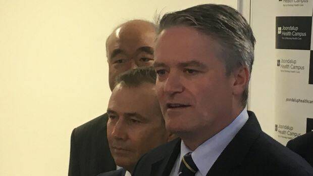 Federal Finance Minister Mathias Cormann made the announcement in Joondalup on Thursday with WA Health Minister Roger Cook. Photo: Hamish Hastie.