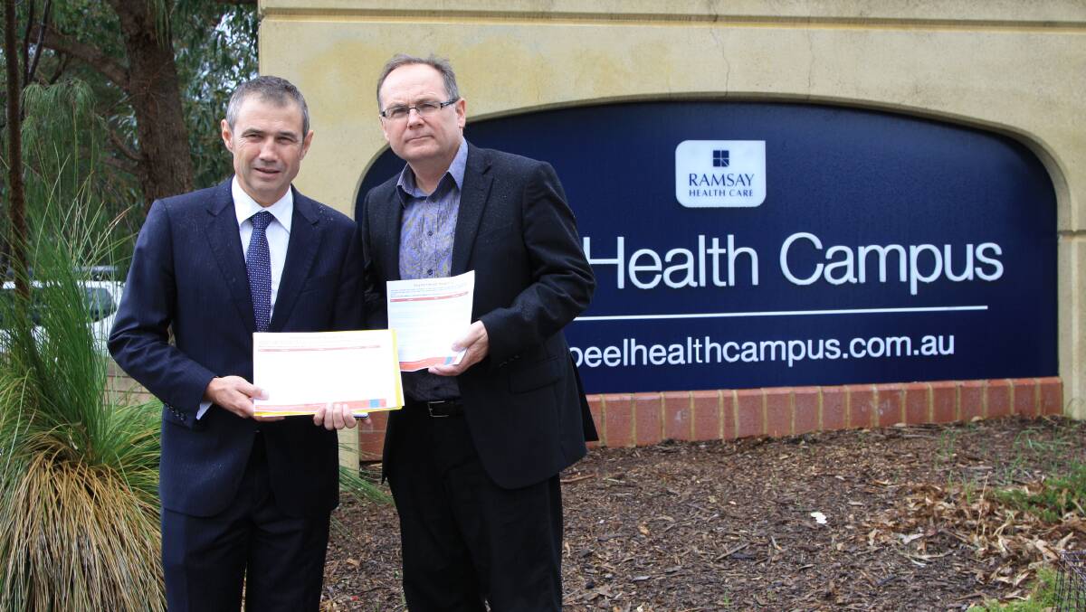 Health Minister Roger Cook and Mandurah MP David Templeman at the Peel Health Campus before the state election in 2017. Photo: Amy Martin.