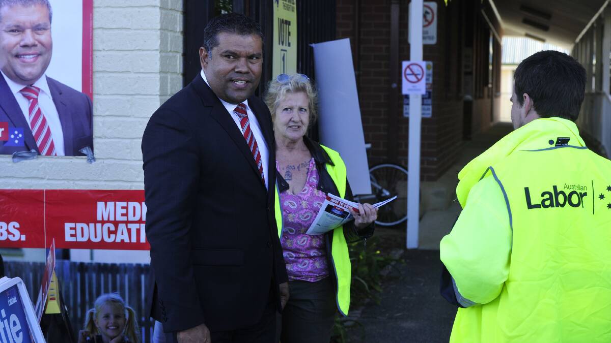 Labor's Barry Winmar at a Mandurah polling place on Saturday. Photo: Richard Polden.