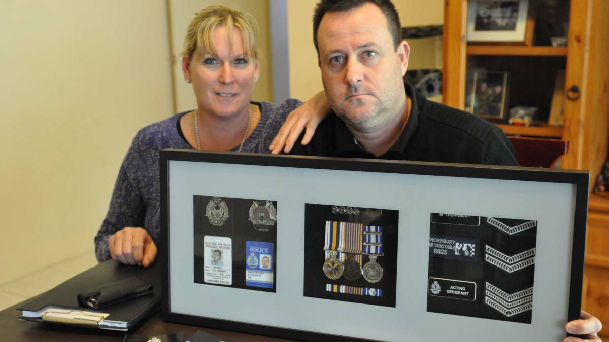 Medically retired Mandurah police officers Wendy Kennedy and Michael Thornbury have been fighting for a police workers compensation scheme since 2014. Photo: Kate Hedley.