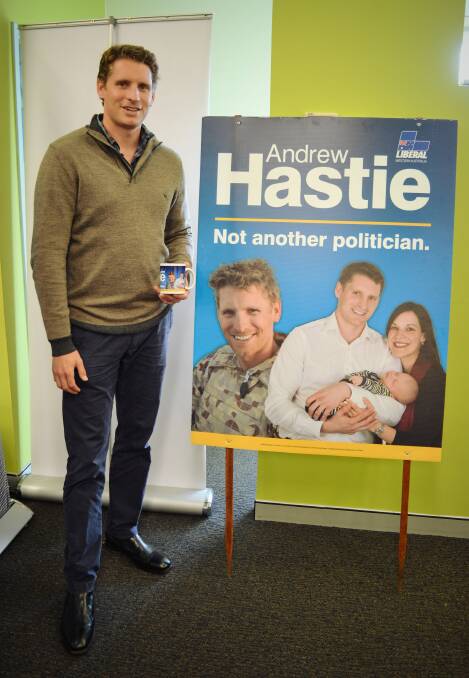 Defiant: Canning MP Andrew Hastie has told the Australian Defence Force he will not be removing photos of himself in uniform from his campaign material. Photo: Nathan Hondros.