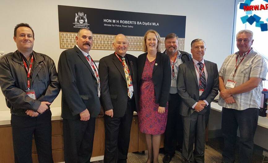 Medically retired police officers, including Mandurah's Michael Thornbury (far left), meet police minister Michelle Roberts to discuss a scheme to protect WA's police with workers compensation. Photo: Supplied.