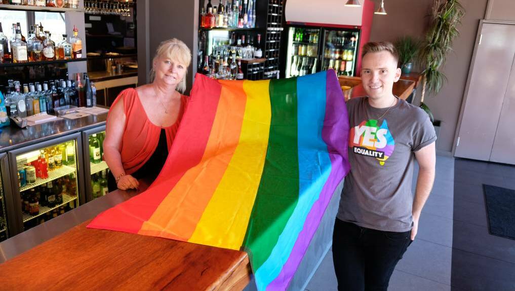 Peel Pride: Organisers of the 'Vote Yes' event, Gayle Iannetta and Coast FM's Stephen Carter. Photo: Caitlyn Rintoul.