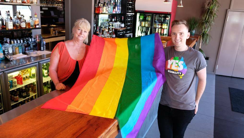 Peel Pride: Organisers of the 'Vote Yes' event, Gayle Iannetta and Coast FM's Stephen Carter. Photo: Caitlyn Rintoul.