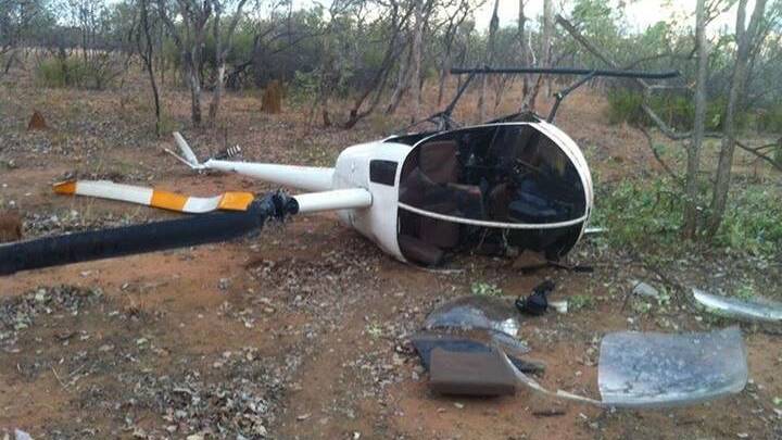 The Robinson 22 helicopter after the crash.