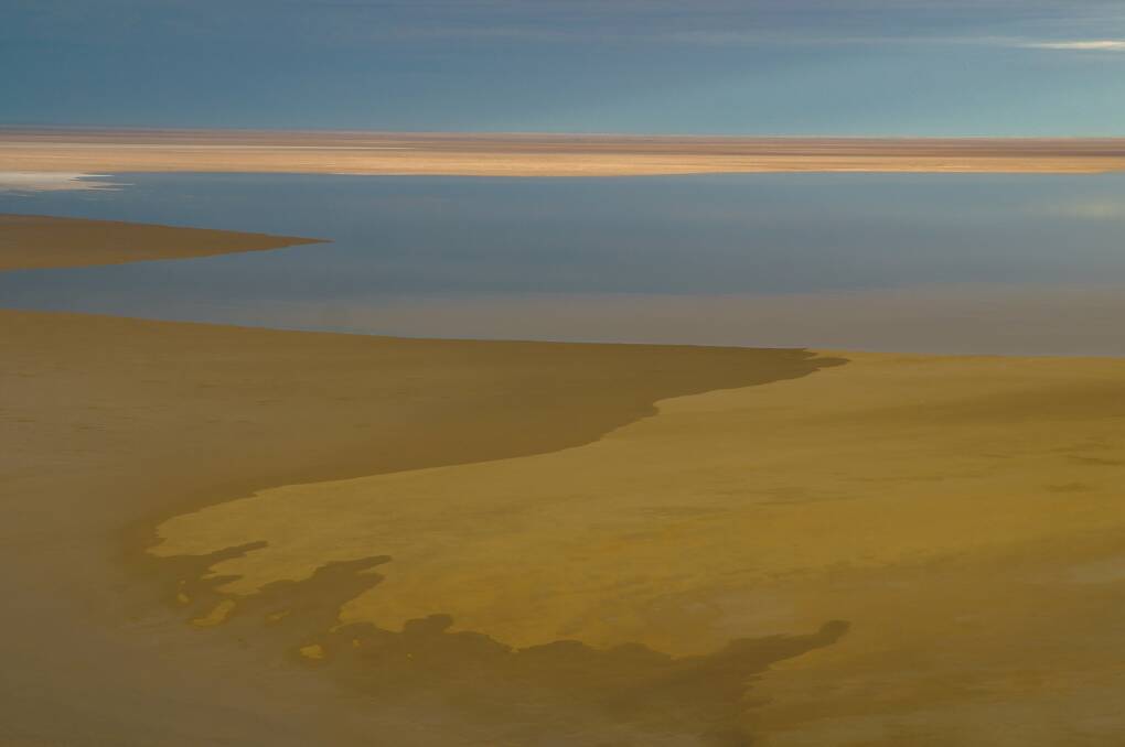 Lake Eyre, in the South Australian outback, fills only three or four times a century. Picture: Doug Dingwall