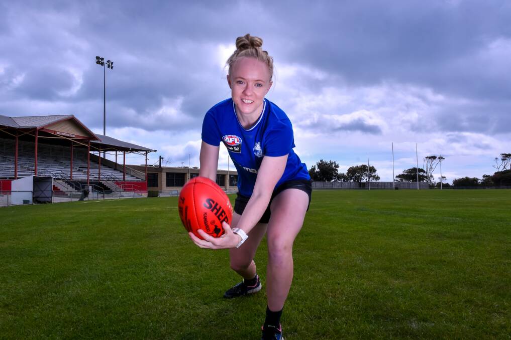 READY TO FIRE: Emma Humphries is set to spend some time forward this AFLW season for the North Melbourne Tasmanian Kangaroos. Picture: Simon Sturzaker 