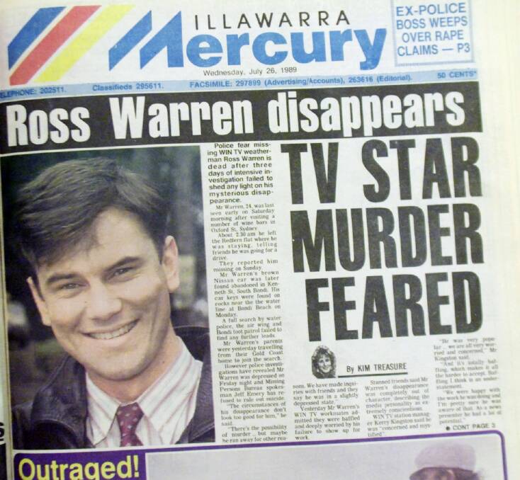 Front page of the Illawarra Mercury after Ross Warren disappeared.