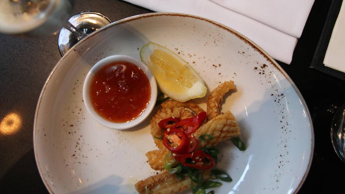 An entrée of salt-and-pepper squid at Mobius … made gorgeously tangy by the mix of szechuan pepper and spices.

