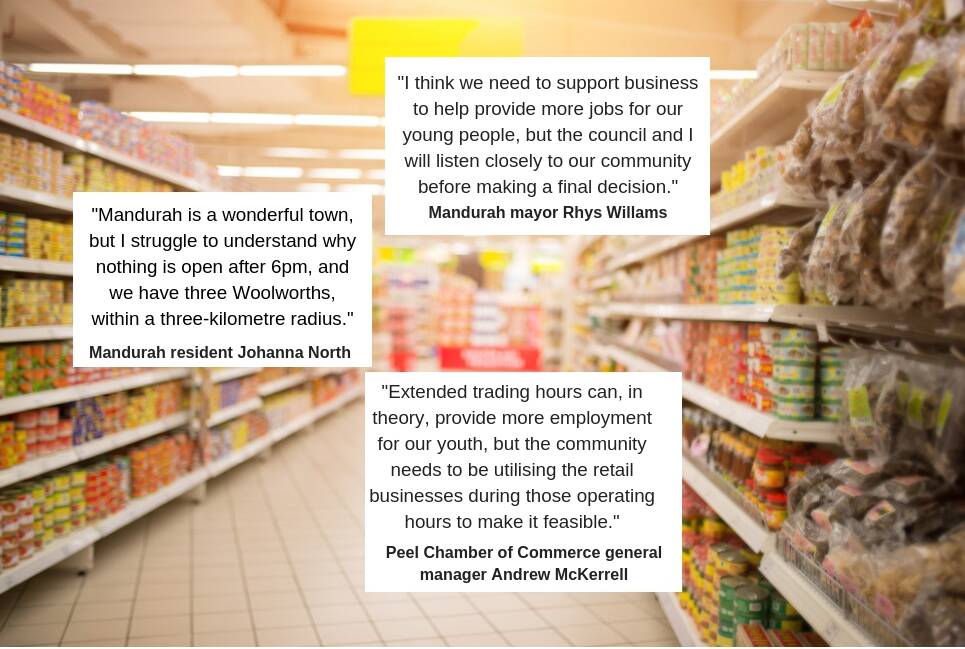 Hot topic: The community has weighed in on whether they support deregulating Mandurah retail trading hours, keeping shops open later. Photo: Shutterstock and Canva.