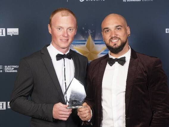 Recognised: WA Excellence and Apprentice Awards winner Jesse Paternoster and Elite Electrical and Pumps owner Sam Nicoll. Photo: Supplied. 