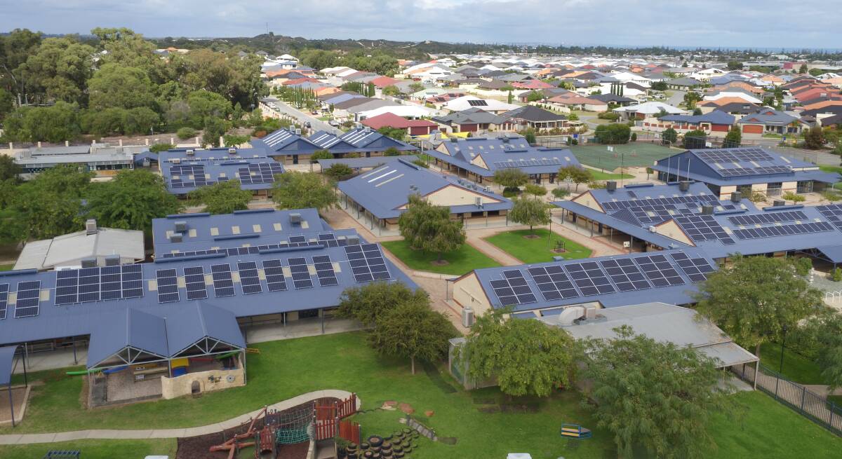 Future thinking: Arial view of Comet Bay Primary School and its solar panels. Photo: Supplied. 