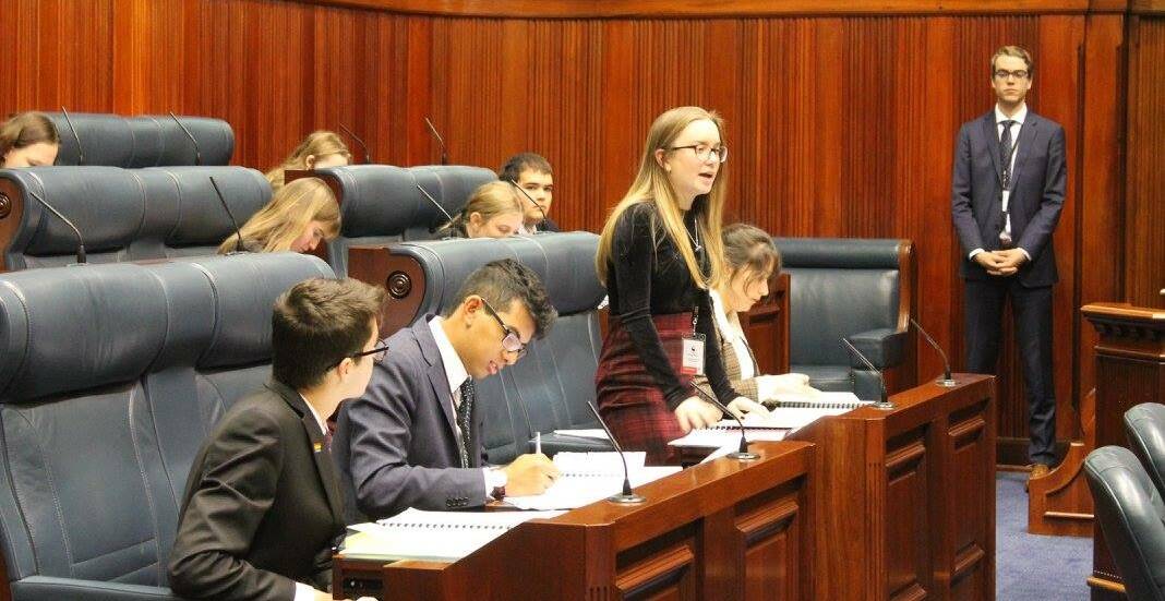 Representative: Amy-Jade Abbott-Robbins in youth parliament. Photo: Supplied. 