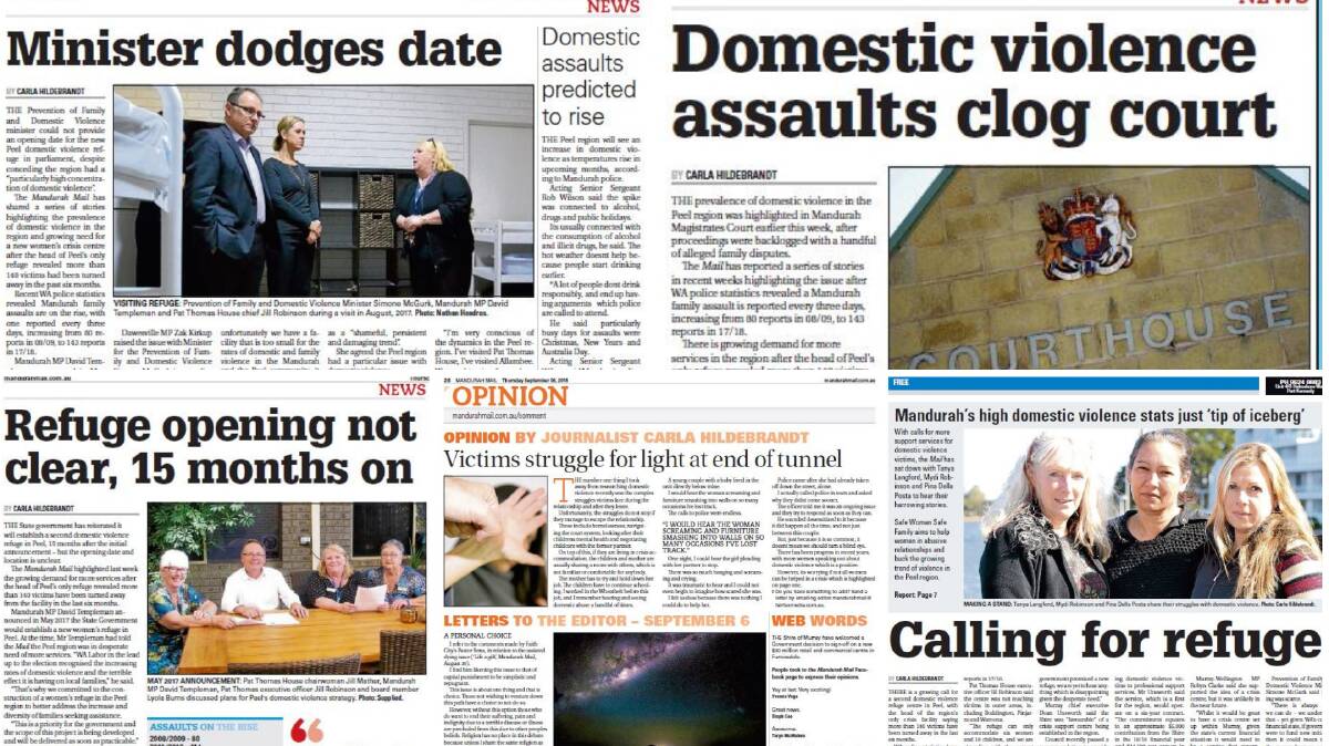 Mandurah Mail stories highlighting the need for a second refuge in the Peel region. 