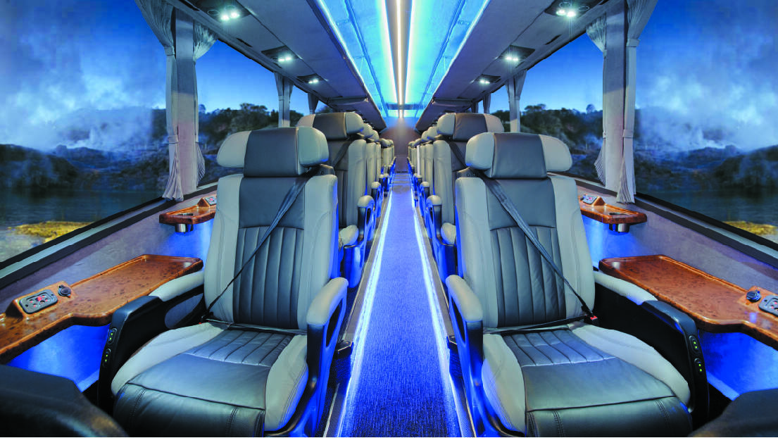 COMFORT: The road travel component of the tour is aboard a luxury coach with only 20 seats - all leather recliners with footrests and window views.