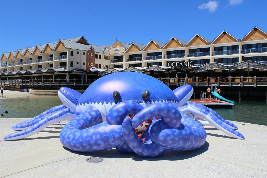 Nipper the giant inflatable crab visited Rottnest Island, Fremantle and Perth to help promote Crab Fest 2018. Photo supplied.