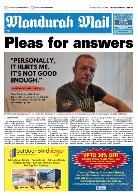 The front page of the Mandurah Mail on February 14. 