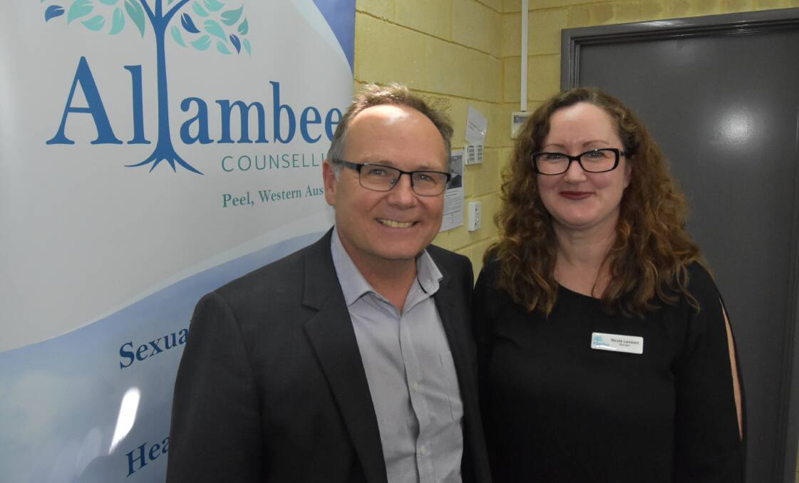 Domestic violence support: Mandurah MP David Templeman and Allambee Counselling manager Nicole Lambert. Photo; Caitlyn Rintoul.