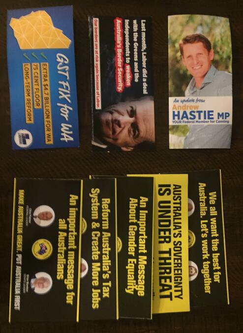 Election mail: Three from Canning incumbent Andrew Hastie and five from the Australia United Party. What's your ratios? 
