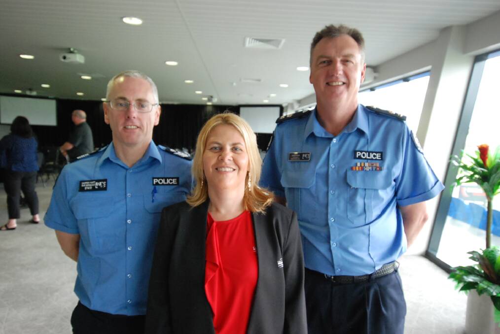 Mandurah Police officer in charge Senior Sergeant Darren Hart, City of Mandurah community safety team leader Kellie Wilson and Superintendent Andy Greatwood. Photo: Caitlyn Rintoul.