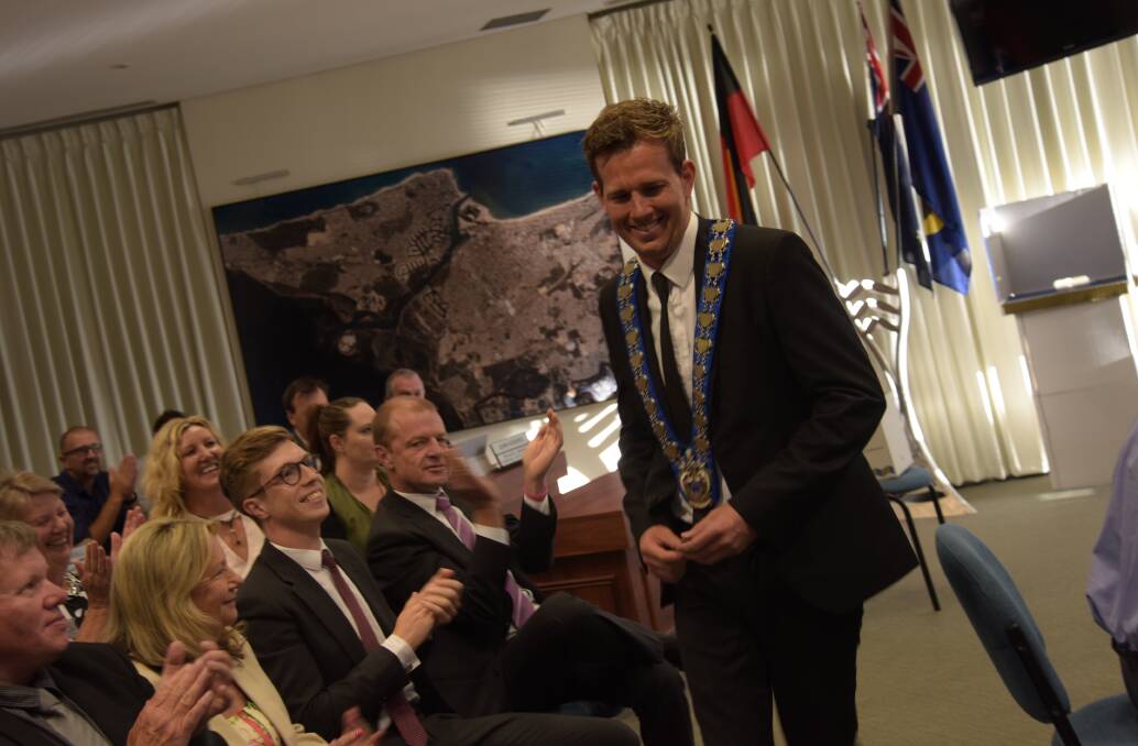 One year on: City of Mandurah mayor Rhys Williams when he was first sworn into office. Photo: Marta Pascual Juanola.