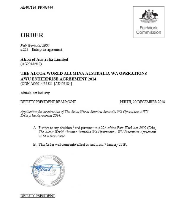 Alcoa industrial action: Fair Work Commission votes to terminate AWU agreement