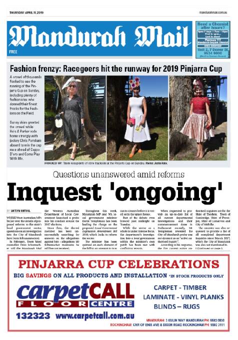 The front page of the Mandurah Mail on April 11, 2019. 