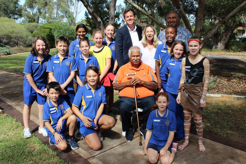 Honouring our cultural identities: Glencoe Primary School students with Aboriginal elder Harry Nannup, Mandurah mayor Rhys Wiliams, East Ward councillor Lynn Rodgers and George Walley. Photo: Supplied. 