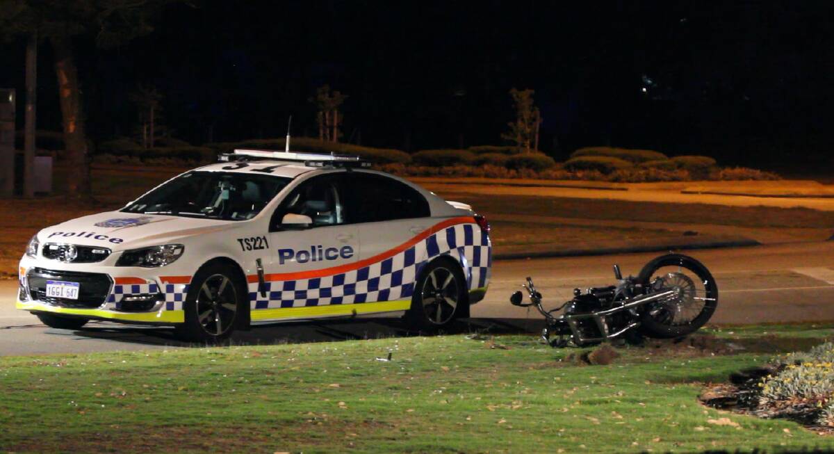 A driver involved in a police pursuit in Halls Head is in a serious condition after a crash on Old Coast Road on Saturday night. Photos: Caitlyn Rintoul/Mandurah Mail