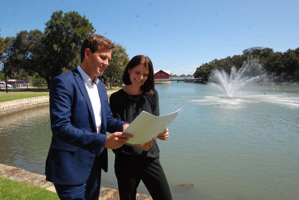 Change ahead: City of Mandurah mayor Rhys Williams looking over the concept designs with senior landscape architect Renee Barton. Photo: Caitlyn Rintoul.