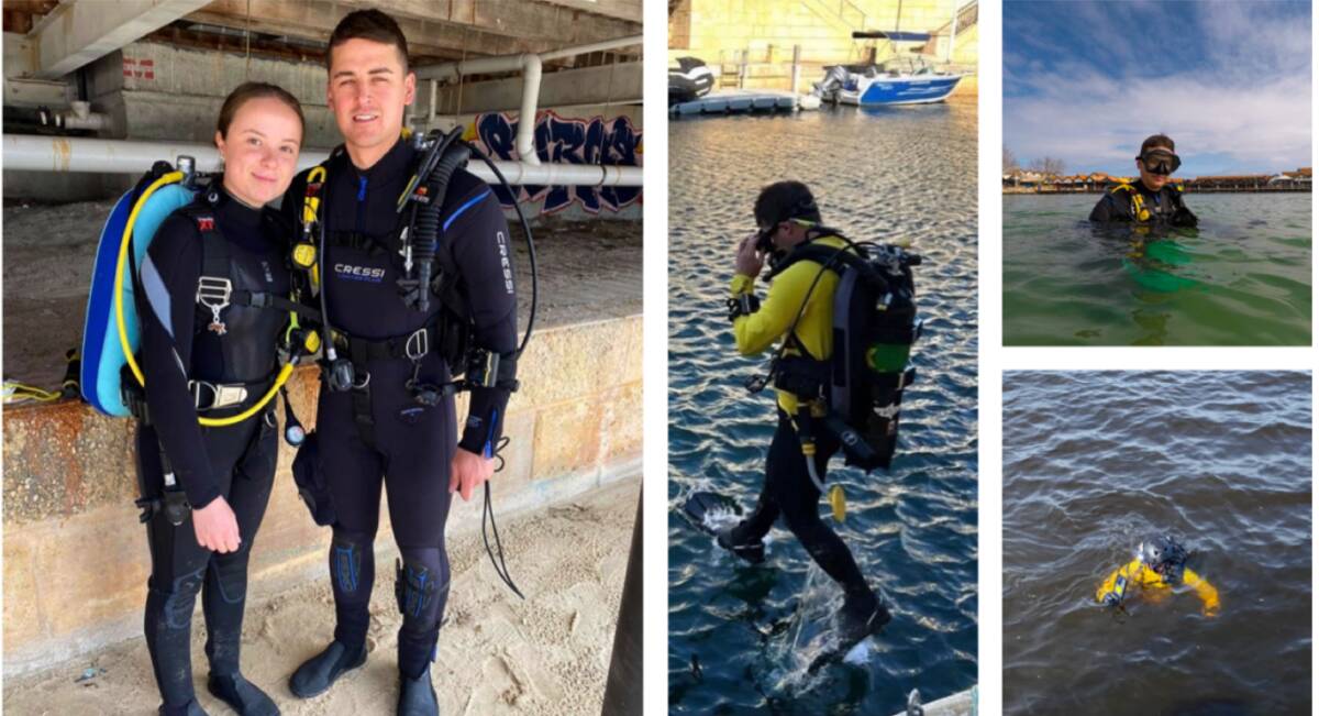 Luke Heady (pictured with his fiance Emma) is the owner of Underwater Search and Recovery Mandurah. He is an ex-police diver who now locates items people have lost in the water, including mobile phones and jewellery. Pictures supplied