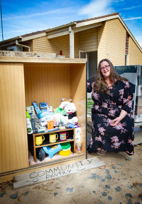 Jessica Kremp created a 'street pantry' outside her home in Richardson last June but has seen residents' generosity rise recently. Picture: Elesa Kurtz