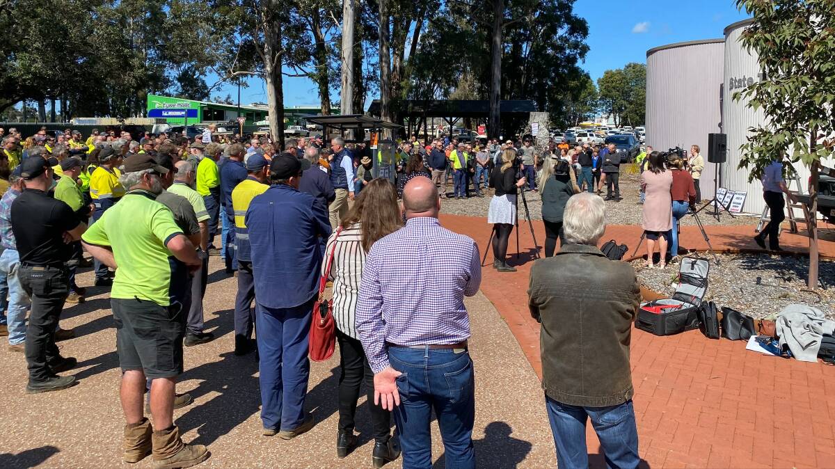 Around 300 people gathered in Manjimup to protest the WA Government's decision to end native forest logging. Image supplied.